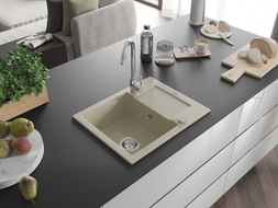 Mexen Enzo Granit-Spüle 1-beckig mit Abtropffläche 576 x 465 mm, beige, Siphon verchromt - 6506571005-69