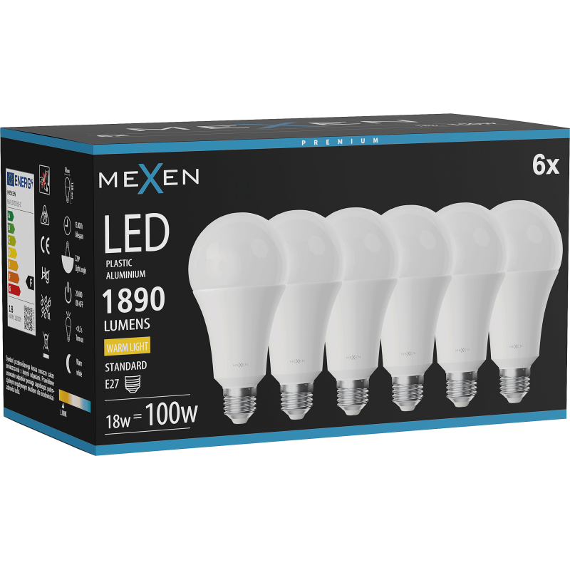 Mexen Nova 6x LED-Glühbirne E27, A70, 18W, Warm - 3000K, 1890 lm - L100-E27-1830-01x06