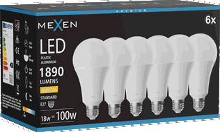 Mexen Nova 6x LED-Glühbirne E27, A70, 18W, Warm - 3000K, 1890 lm - L100-E27-1830-01x06