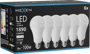 Mexen Nova 6x LED-Glühbirne E27, A70, 18W, Neutral - 4000K, 1890 lm - L100-E27-1840-01x06