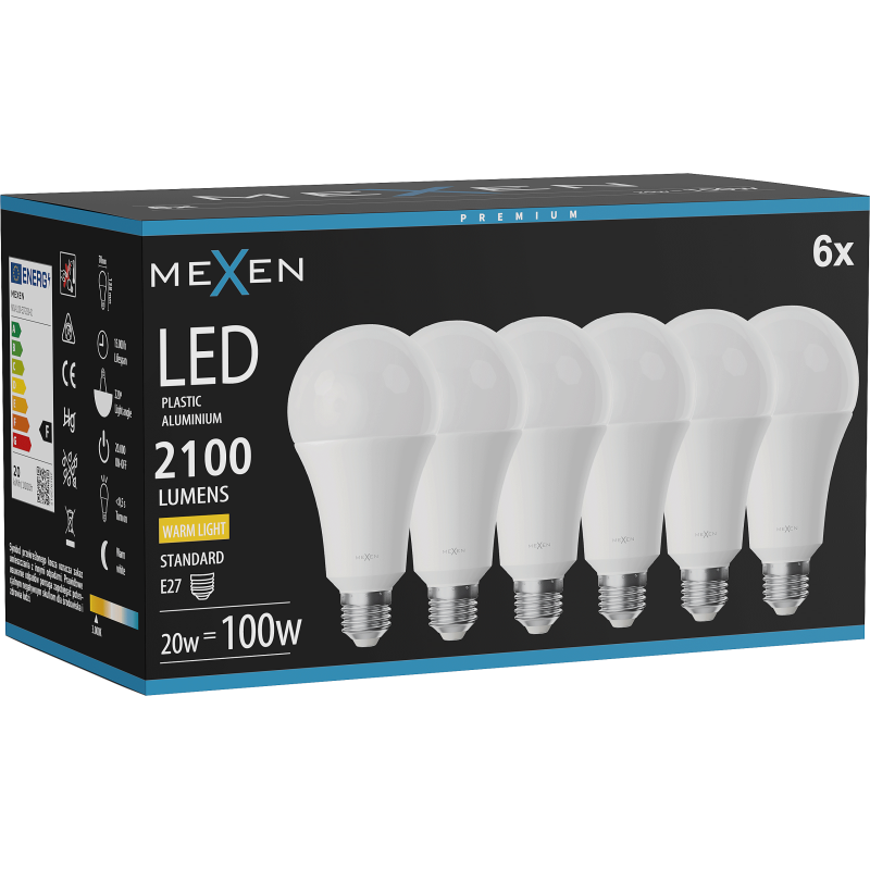 Mexen Nova 6x LED-Glühbirne E27, A70, 20W, Warm - 3000K, 2100 lm - L100-E27-2030-01x06