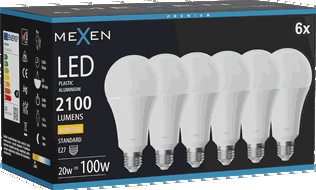 Mexen Nova 6x LED-Glühbirne E27, A70, 20W, Warm - 3000K, 2100 lm - L100-E27-2030-01x06