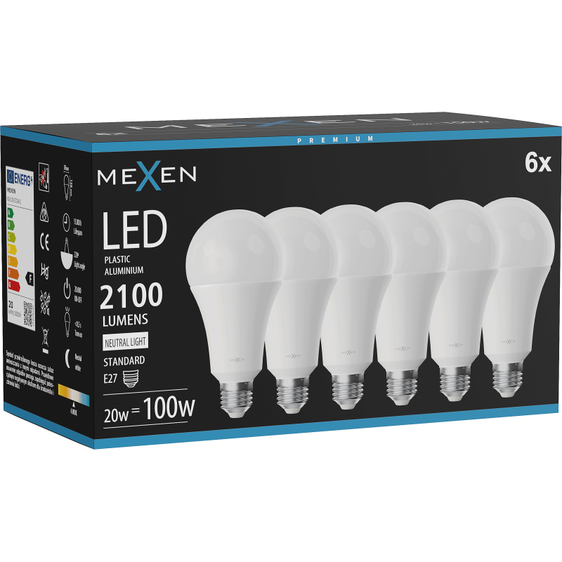 Mexen Nova 6x LED-Glühbirne E27, A70, 20W, Neutral - 4000K, 2100 lm - L100-E27-2040-01x06