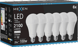 Mexen Nova 6x LED-Glühbirne E27, A70, 20W, Neutral - 4000K, 2100 lm - L100-E27-2040-01x06