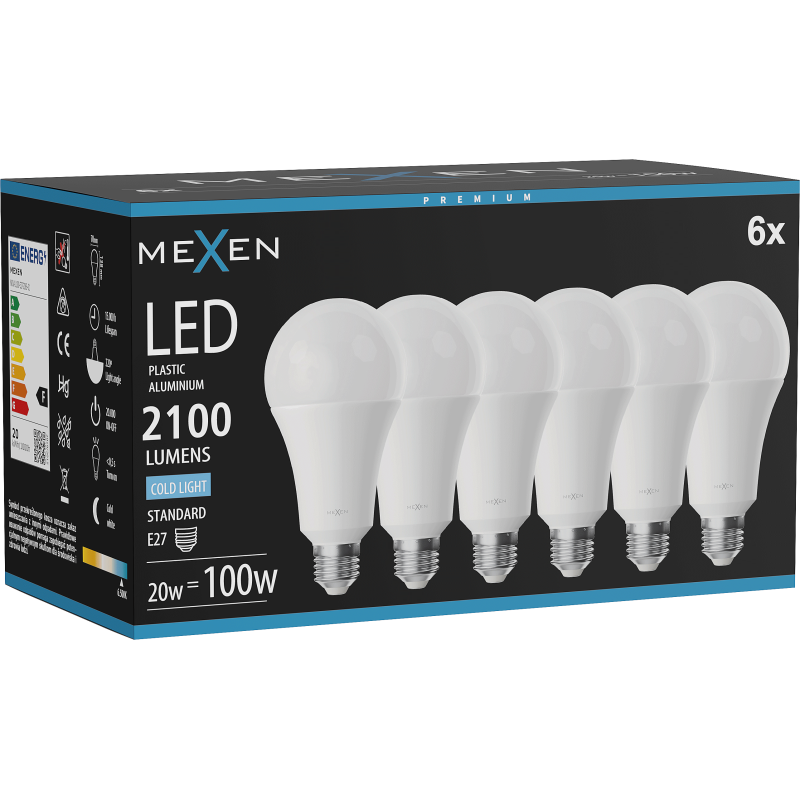 Mexen Nova 6x LED-Glühbirne E27, A70, 20W, Kalt - 6500K, 2100 lm - L100-E27-2065-01x06