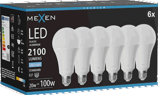 Mexen Nova 6x LED-Glühbirne E27, A70, 20W, Kalt - 6500K, 2100 lm - L100-E27-2065-01x06