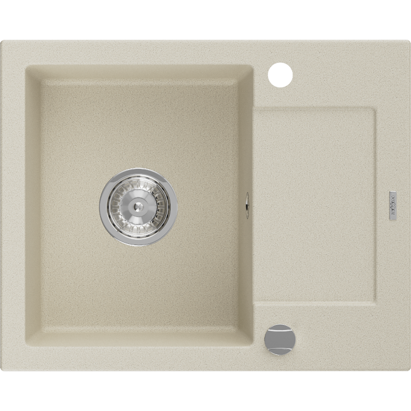Mexen Enzo granitspüle 1-becken mit abtropffläche 576 x 465 mm, beige, siphon chrom - 6506571005-69
