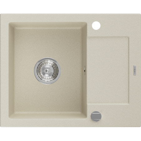 Mexen Enzo granitspüle 1-becken mit abtropffläche 576 x 465 mm, beige, siphon chrom - 6506571005-69