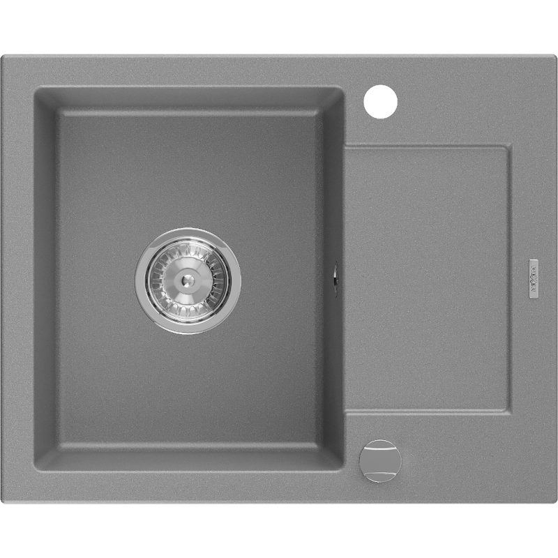 Mexen Enzo Granitspüle 1-Becken mit Abtropffläche 576 x 465 mm, grau, Siphon chrom - 6506571005-71