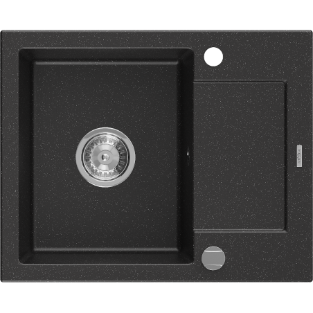 Mexen Enzo Granitspüle 1-beckig mit Abtropffläche 576 x 465 mm, schwarz/silber Metallic, Chromsiphon - 6506571005-73