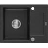 Mexen Enzo Granitspüle 1-beckig mit Abtropffläche 576 x 465 mm, schwarz/silber Metallic, Chromsiphon - 6506571005-73