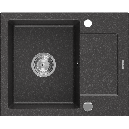 Mexen Enzo Granitspüle 1-beckig mit Abtropffläche 576 x 465 mm, gesprenkelt schwarz, Chrom-Siphon - 6506571005-76