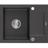 Mexen Enzo Granitspüle 1-beckig mit Abtropffläche 576 x 465 mm, gesprenkelt schwarz, Chrom-Siphon - 6506571005-76