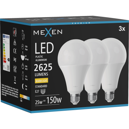 Mexen Nova 3x LED-Lampe E27, A95, 25W, Warm - 3000K, 2625 lm - L100-E27-2530-01x03