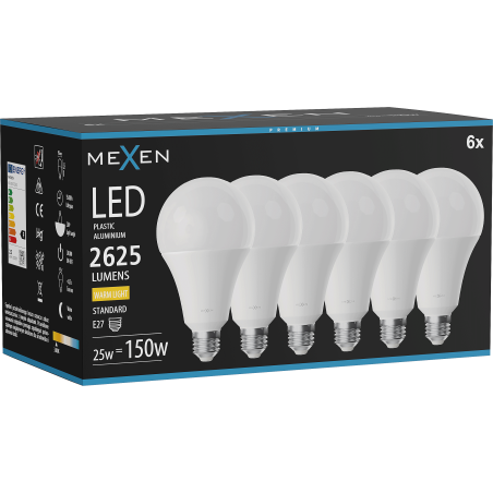 Mexen Nova 6x LED-Glühbirne E27, A95, 25W, Warm - 3000K, 2625 lm - L100-E27-2530-01x06