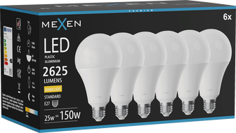 Mexen Nova 6x LED-Glühbirne E27, A95, 25W, Warm - 3000K, 2625 lm - L100-E27-2530-01x06