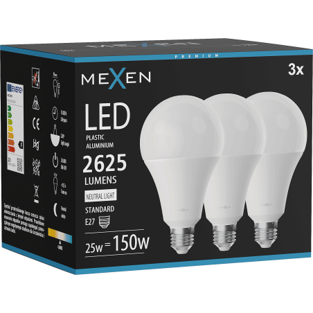 Mexen Nova 3x LED-Glühbirne E27, A95, 25W, Neutral - 4000K, 2625 lm - L100-E27-2540-01x03