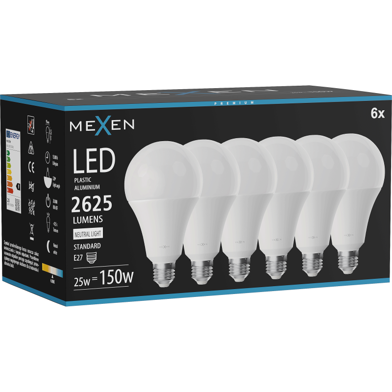 Mexen Nova 6x LED-Glühbirne E27, A95, 25W, Neutral - 4000K, 2625 lm - L100-E27-2540-01x06