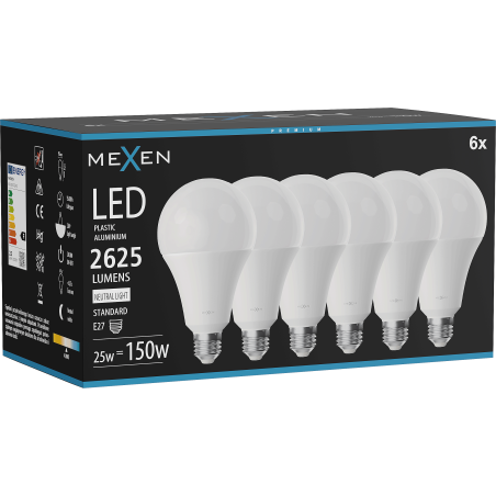 Mexen Nova 6x LED-Glühbirne E27, A95, 25W, Neutral - 4000K, 2625 lm - L100-E27-2540-01x06