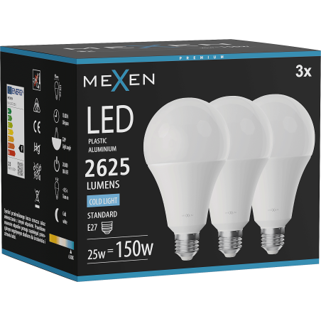 Mexen Nova 3x LED-Glühbirne E27, A95, 25W, Kalt - 6500K, 2625 lm - L100-E27-2565-01x03