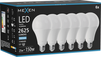 Mexen Nova 6x LED-Glühbirne E27, A95, 25W, Kalt - 6500K, 2625 lm - L100-E27-2565-01x06