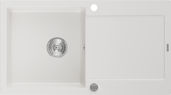 Mexen Leo Granitspüle 1-Becken mit Abtropffläche 900 x 500 mm, weiß, Siphon Chrom - 6501901010-20