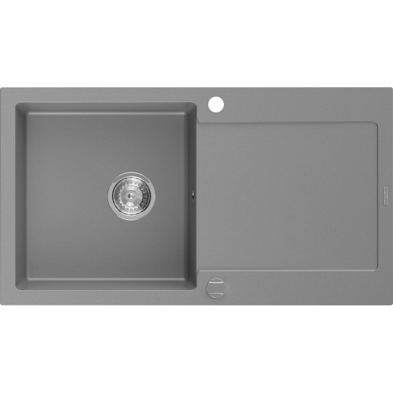 Mexen Leo Granitspüle einbeckig mit Abtropffläche 900 x 500 mm, grau, Siphon Chrom - 6501901010-71
