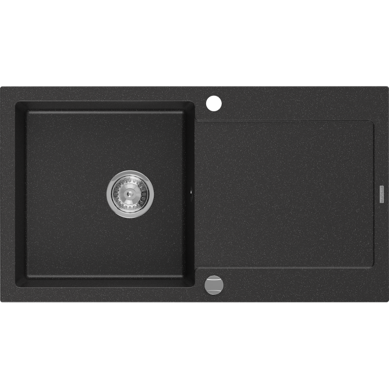 Mexen Leo granitspüle 1-becken mit abtropffläche 900 x 500 mm, schwarz/silber metallic, siphon chrom - 6501901010-73