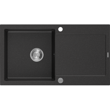 Mexen Leo granitspüle 1-becken mit abtropffläche 900 x 500 mm, schwarz/silber metallic, siphon chrom - 6501901010-73