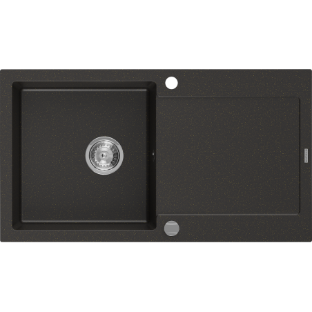 Mexen Leo Granitspüle 1-Becken mit Abtropffläche 900 x 500 mm, schwarz/goldmetallik, Siphon Chrom - 6501901010-75