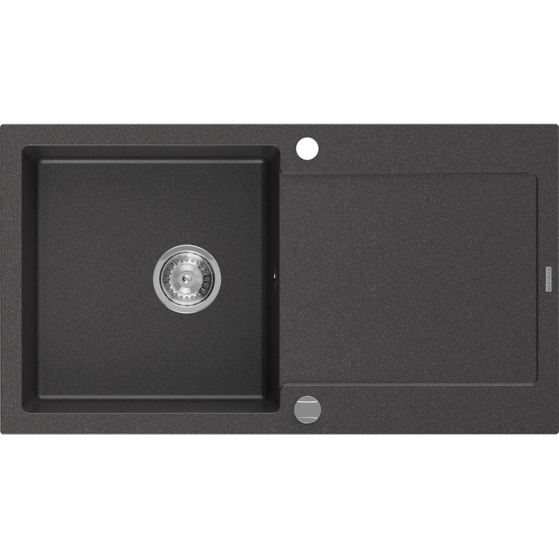 Mexen Leo Granitspüle 1-Becken mit Abtropffläche 900 x 500 mm, schwarz gesprenkelt, Siphon chrom - 6501901010-76