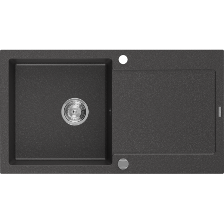 Mexen Leo Granitspüle 1-Becken mit Abtropffläche 900 x 500 mm, schwarz gesprenkelt, Siphon chrom - 6501901010-76