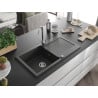 Mexen Leo Granitspüle 1-Becken mit Abtropffläche 900 x 500 mm, schwarz gesprenkelt, Siphon chrom - 6501901010-76