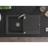 Mexen Leo Granitspüle 1-Becken mit Abtropffläche 900 x 500 mm, schwarz gesprenkelt, Siphon chrom - 6501901010-76