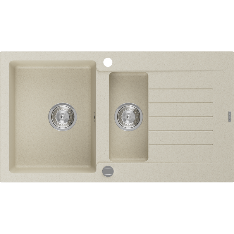 Mexen Matias Granitspüle 1,5-beckig mit Abtropffläche 900 x 505 mm, beige, Siphon Chrom - 6502901505-69