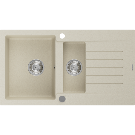 Mexen Matias Granitspüle 1,5-beckig mit Abtropffläche 900 x 505 mm, beige, Siphon Chrom - 6502901505-69