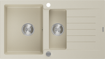 Mexen Matias Granitspüle 1,5-beckig mit Abtropffläche 900 x 505 mm, beige, Siphon Chrom - 6502901505-69