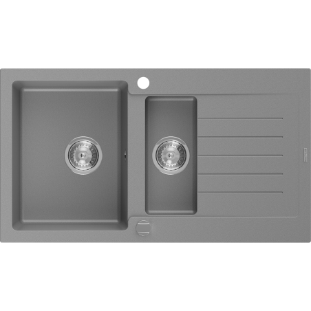 Mexen Matias Granitspüle 1,5-beckig mit Ablage 900 x 505 mm, grau, Siphon chrom - 6502901505-71