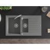 Mexen Matias Granitspüle 1,5-beckig mit Ablage 900 x 505 mm, grau, Siphon chrom - 6502901505-71