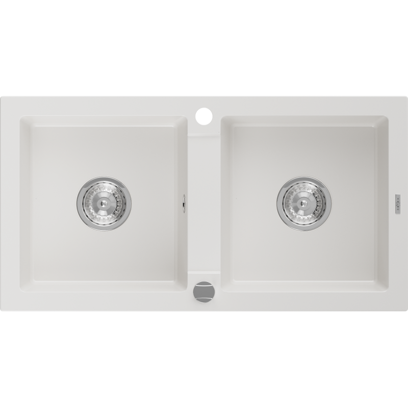 Mexen Mario Granitspüle 2-Kammer 820 x 436 mm, weiß, chrom Siphon - 6504822000-20
