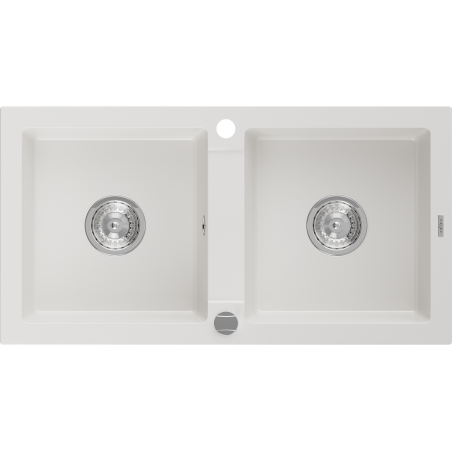 Mexen Mario Granitspüle 2-Kammer 820 x 436 mm, weiß, chrom Siphon - 6504822000-20