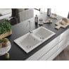Mexen Mario Granitspüle 2-Kammer 820 x 436 mm, weiß, chrom Siphon - 6504822000-20