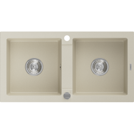 Mexen Mario Granitspüle, 2 Becken, 820 x 436 mm, beige, Siphon verchromt - 6504822000-69