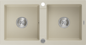 Mexen Mario Granitspüle, 2 Becken, 820 x 436 mm, beige, Siphon verchromt - 6504822000-69