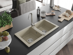 Mexen Mario Granitspüle 2-Kammern 820 x 436 mm, beige, Siphon Chrom - 6504822000-69