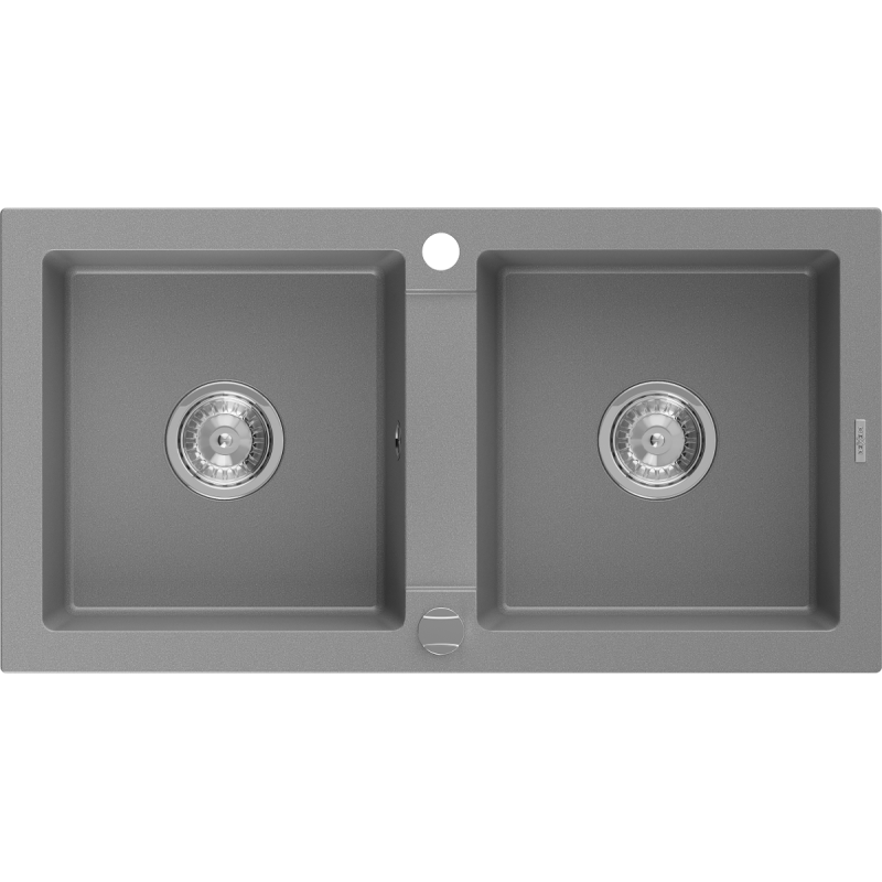 Mexen Mario Granitspüle 2-Kammer 820 x 436 mm, grau, Siphon chrom - 6504822000-71