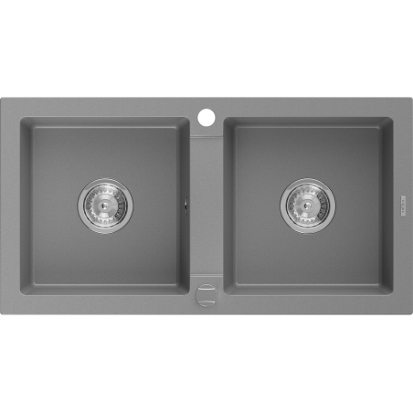 Mexen Mario Granitspüle 2-Kammer 820 x 436 mm, grau, Siphon chrom - 6504822000-71