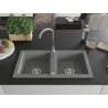 Mexen Mario Granitspüle 2-Kammer 820 x 436 mm, grau, Siphon chrom - 6504822000-71