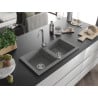 Mexen Mario Granitspüle 2-Kammer 820 x 436 mm, grau, Siphon chrom - 6504822000-71