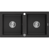 Mexen Mario 2-Kammer Granitspüle 820 x 436 mm, schwarz/silber metallic, Chromsiphon - 6504822000-73